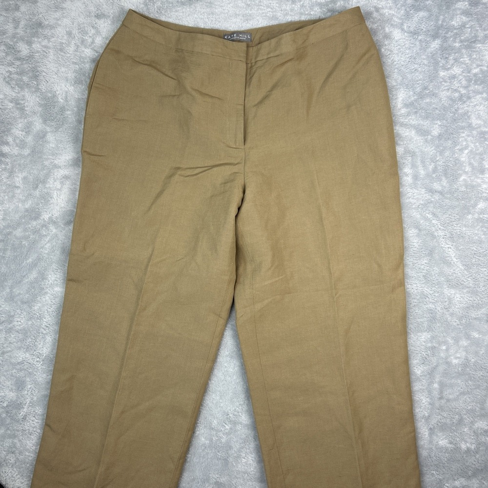 Kate Hill Women's Pants 16Wx29.5" Linen Viscose Tan Slacks Dress Pants Career